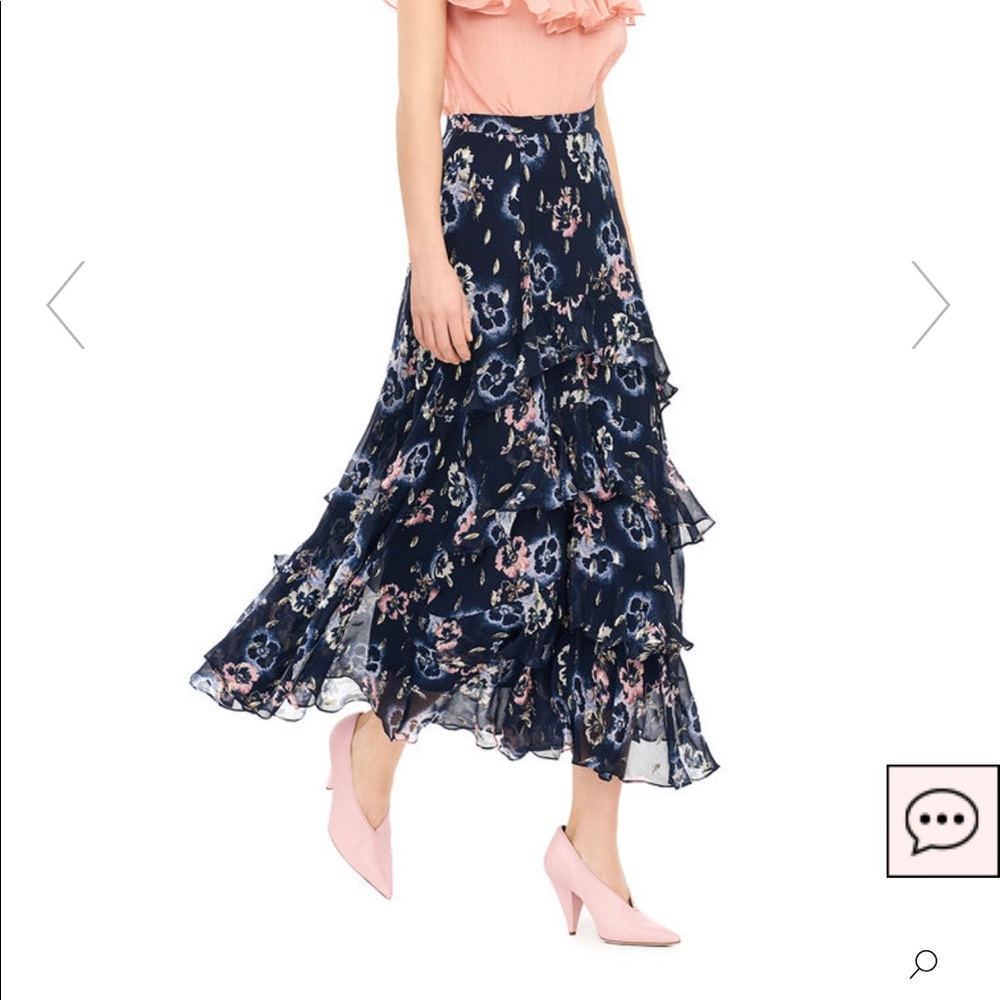 Rebecca Taylor Faded Floral Metallic Clip Skirt